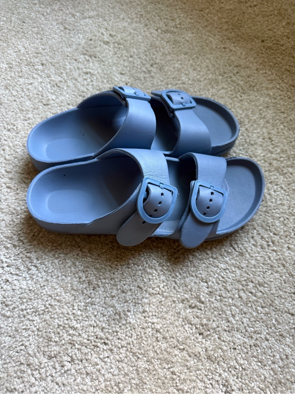 Blue Double-Buckle Slide Sandals